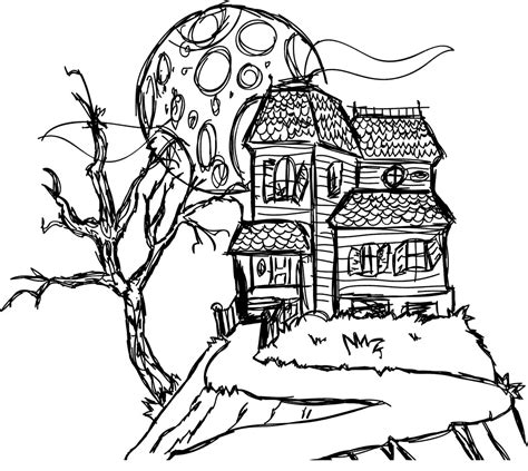 spooky coloring pages haunted house   hill  printable