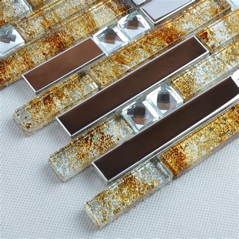 Glass Mosaic Tile Backsplash Interlocking Metal Glass Diamonds T005