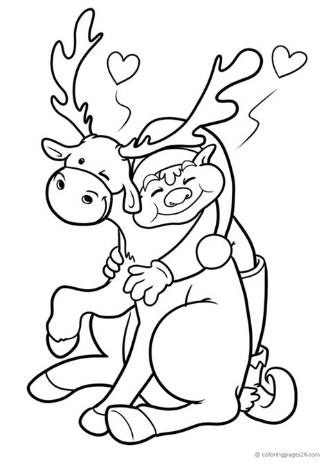christmas elves hugs  reindeer coloring pages