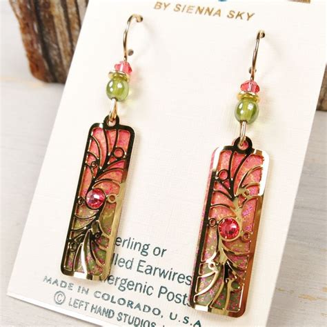 Adajio Earrings Melon And Olive Column With Gold Plated