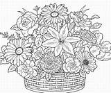 Coloring Pages Flowers Adult Flower Adults Printable Spring Cute Basket Bouquet Print Sheets Books Colouring Baskets Online Advanced Color Book sketch template