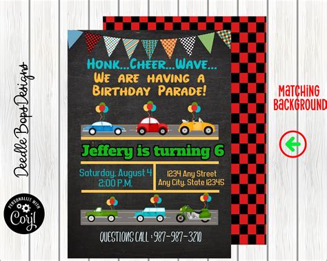 drive  birthday parade invitation social distancing party etsy
