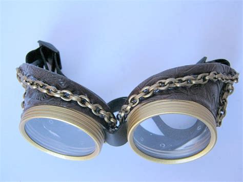 jewel thief steampunk goggles brown faux leather with chains