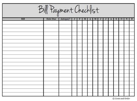 printable bill payment checklist     bill