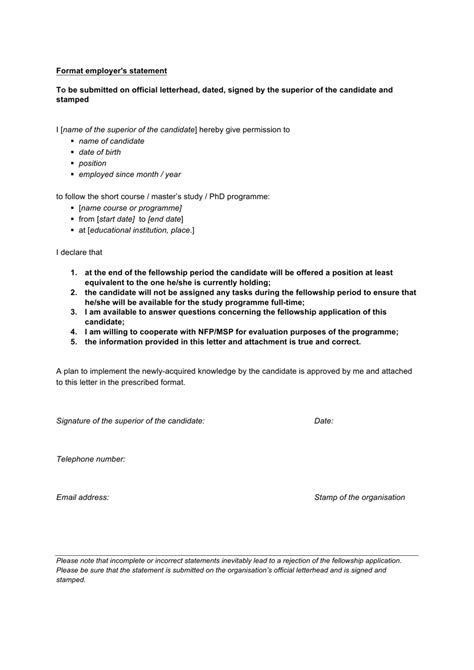 sample employers statement template fill  sign