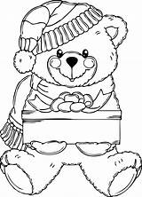 Coloring Bear Teddy Pages Christmas Domain Clip Public sketch template