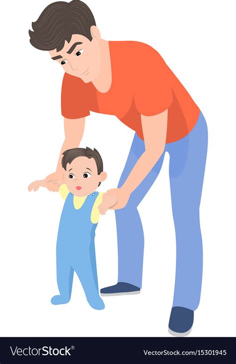 cartoon father teaching his son to walk royalty free vector