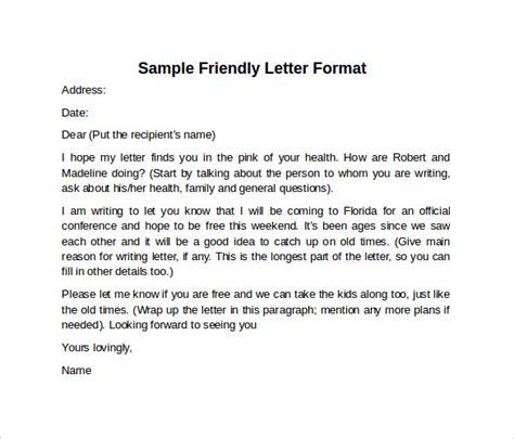 sample friendly letter formats   ms word
