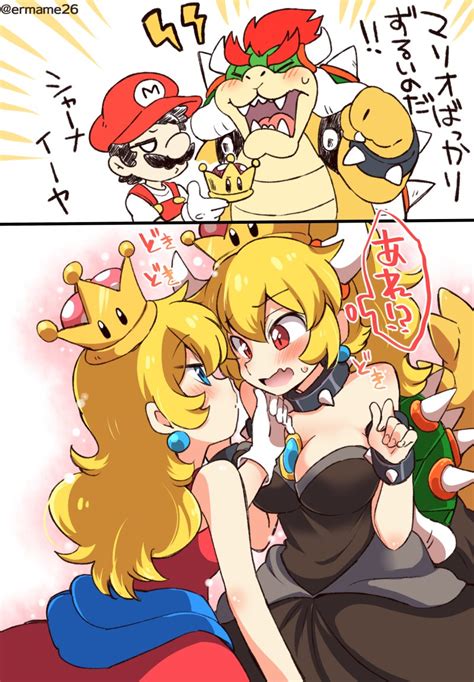 bowsette mario and bowser mario and 1 more drawn by