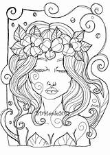 Coloring Cute Flower Printable Girl Drawings Etsy Crown Pages Sold sketch template