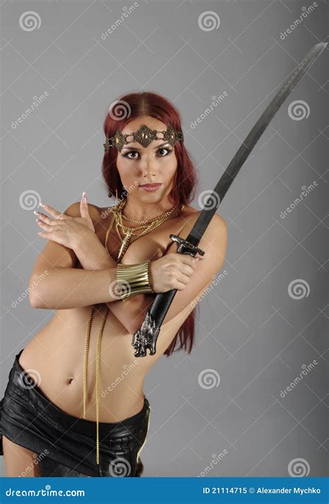 Warrior Woman Holding Sword In Her Hand Stock Image Image Of Girl