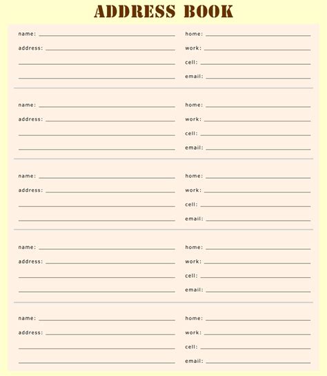 printable address book templates address book template book template