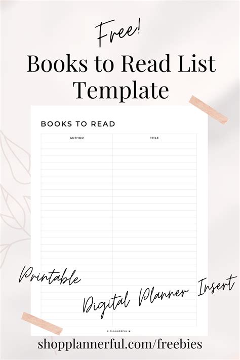 freebie books  read list template plannerful