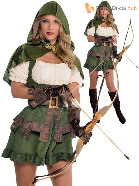 Ladies Sexy Robin Hood Costume Adults Maid Marion Fancy Dress Medieval