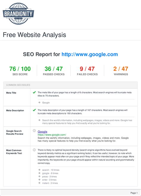 free seo website analysis and audit report