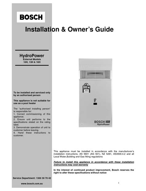 bosch hydropower  installation owners manual   manualslib