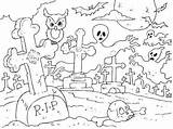 Coloring Halloween Graveyard Pages Spooky Cemetery Printable Color Headstone Tombstone House Cemetry Haunted Tree Getcolorings Kids Print Drawings Easy Toddlers sketch template