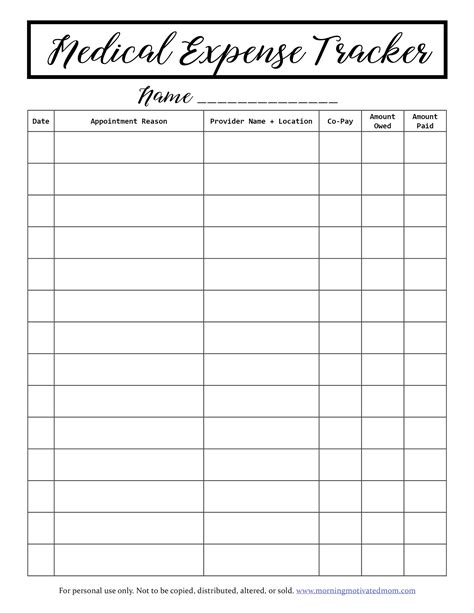 expense tracker printable  template