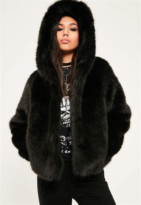 black faux coat faux fur hooded coat black faux fur coat