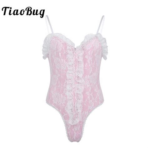 tiaobug new men soft satin lace crossdressing sissy lingerie set