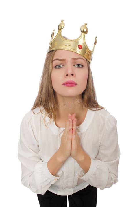 woman queen wearing crown isolated  white stock image image  dress expression