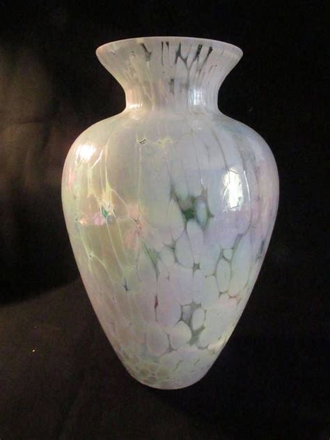 Fenton White Stretch Glass Dot Vase Hand Blown Hand Blown Fenton
