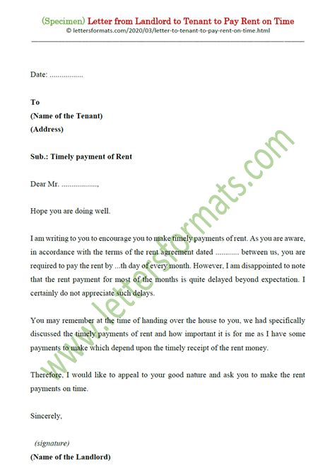 letter  landlord  remind tenant  pay rent  time