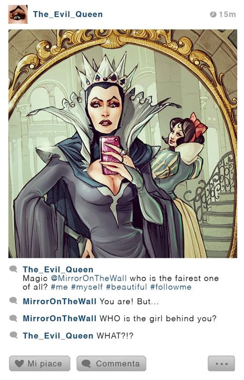 the evil queen and snow white disney characters take selfies on instagram popsugar love