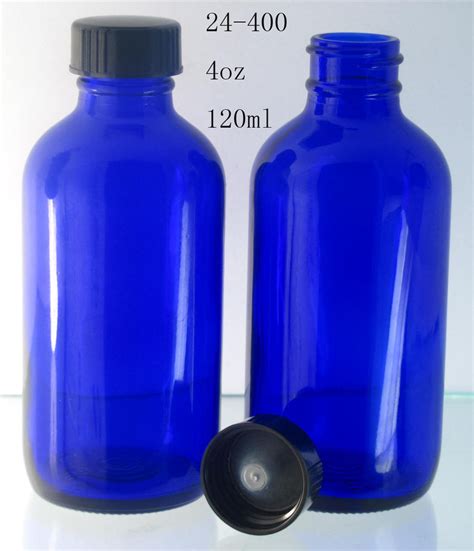 China 120ml Cobalt Blue Glass Bottle With Black Phenolic
