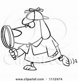 Glass Magnifying Outlined Sleuth Dog Illustration Using Toonaday Royalty Clipart Vector sketch template