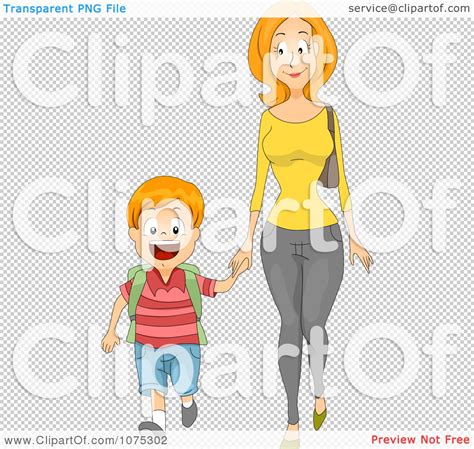 clipart caring mother holding hands and walking her son to