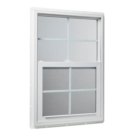 White Single Hung Vinyl Window Insulated W Grids 23 5 X 35 5