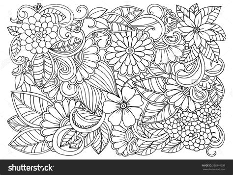 doodle floral pattern  black  white page  coloring book
