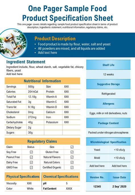 pager sample food product specification sheet  report infographic