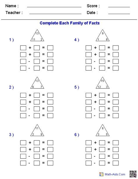 fact family worksheets fact family worksheets  practice
