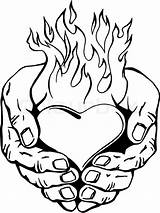 Heart Drawing Flaming Flames Hand Fire Burning Cool Tattoo Drawn Sketch Drawings Hearts Her Hands Clip Vector Getdrawings Step Magic sketch template