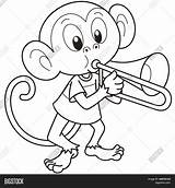 Monkey Trombone Playing Cartoon sketch template