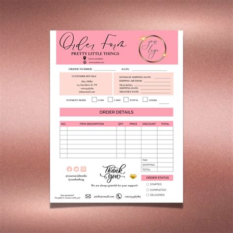 order form template editable small business order forms etsy