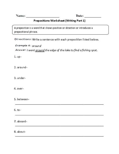 writing prepositions worksheet part  preposition worksheets