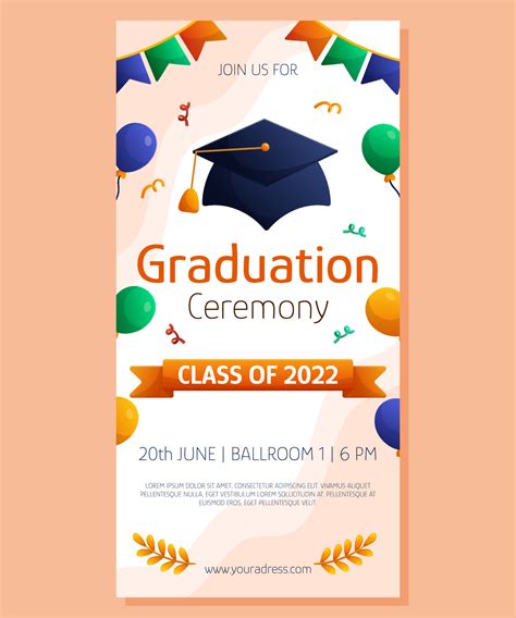 graduation ceremony vertical banner  cap balloon  garlands