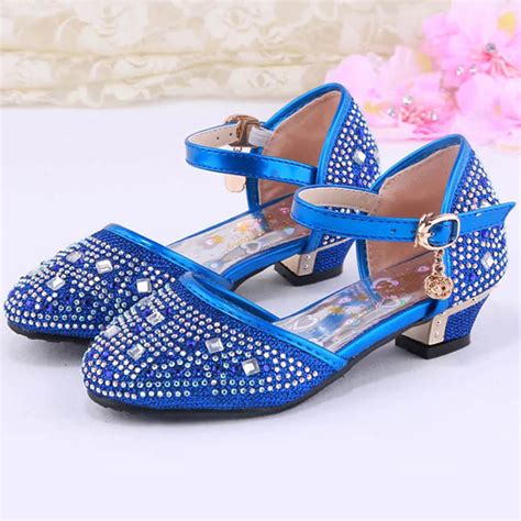 high heeled girls shoes rhinestone kids dress shoes  party ankle strap children girl sandals