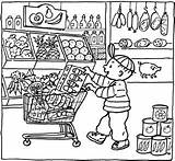 Boodschappen Pietertje Doen Laden Supermarkt Naar Bord Winkelier Prachtige sketch template