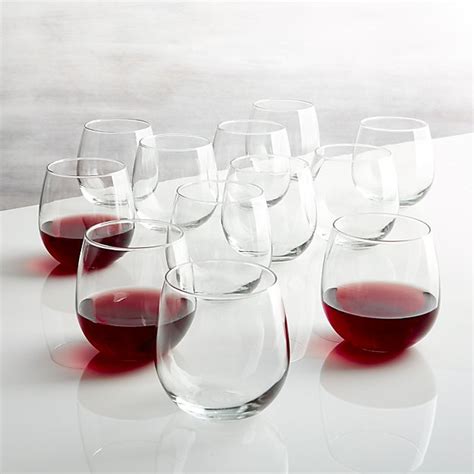 Set Of 12 Stemless Red Wine Glasses 17 Oz Crate And Barrel