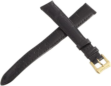 genuine raymond weil mm black leather  band strap  gold tone
