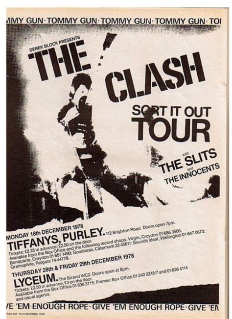 The Clash Tour Poster 1978 Supported By The Slits