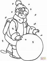 Snowball Coloring Rolling Pages Little Girl Printable Drawing Line Winter sketch template