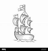 Sketch Ship Alamy Vector Cruise Stock Vessel Sailboat Sails Ancient Illustration sketch template