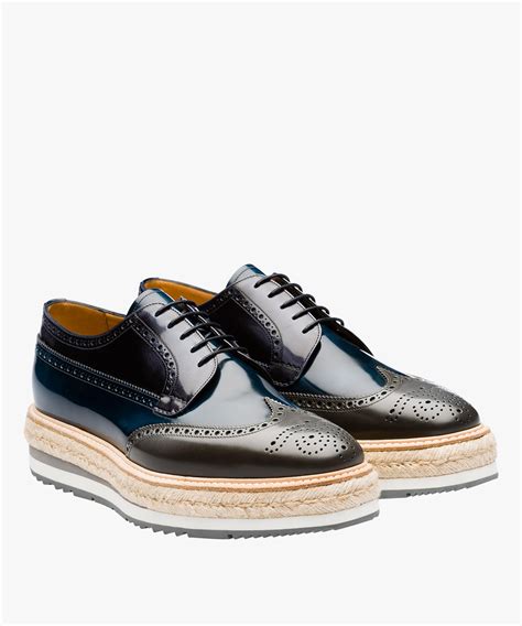 prada leather platform derby shoes  blue  men lyst
