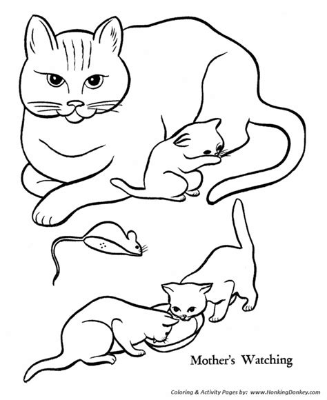 pet cat coloring pages  printable mother cat  kittens coloring