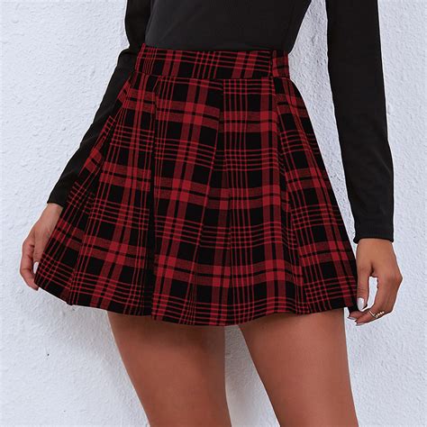 womens sexy pleated plaid mini skirt ladies high waist check a line